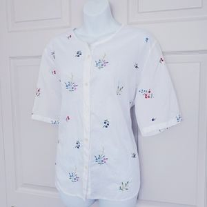 Vintage Embroidered Flower Cotton Shirt